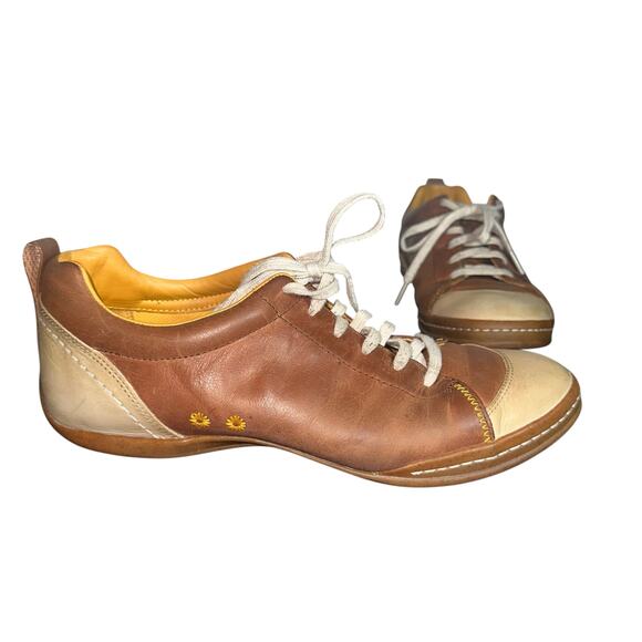 Ecco Women’s Brown Beige Leather Lace-Up Comfort Sneakers EU 40W US 9 casual - Picture 1 of 12